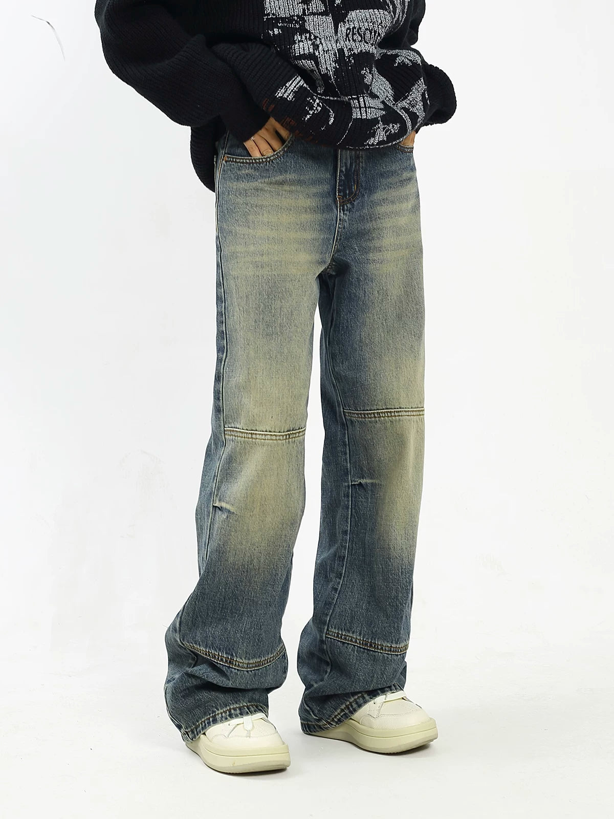 KKBBU Washed Yellow Mud Dyed Floor Length Jeans