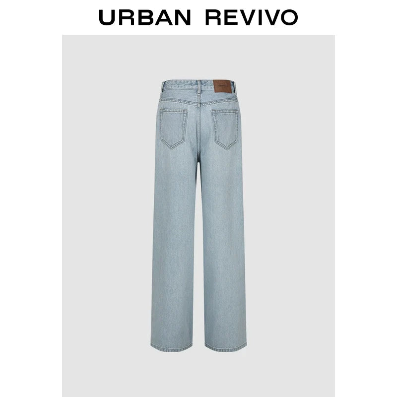 URBAN REVIVO Wave Hipster Retro Washed Pussy Beard Wide Leg Jeans