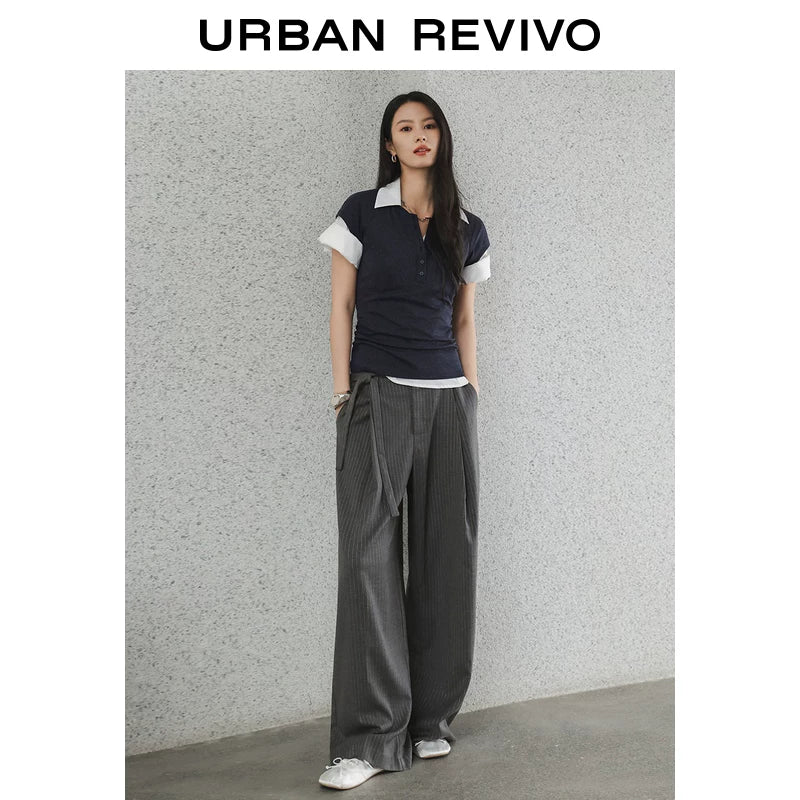 Urban Revivo Striped Pleated Lace Up Wide Leg Pants