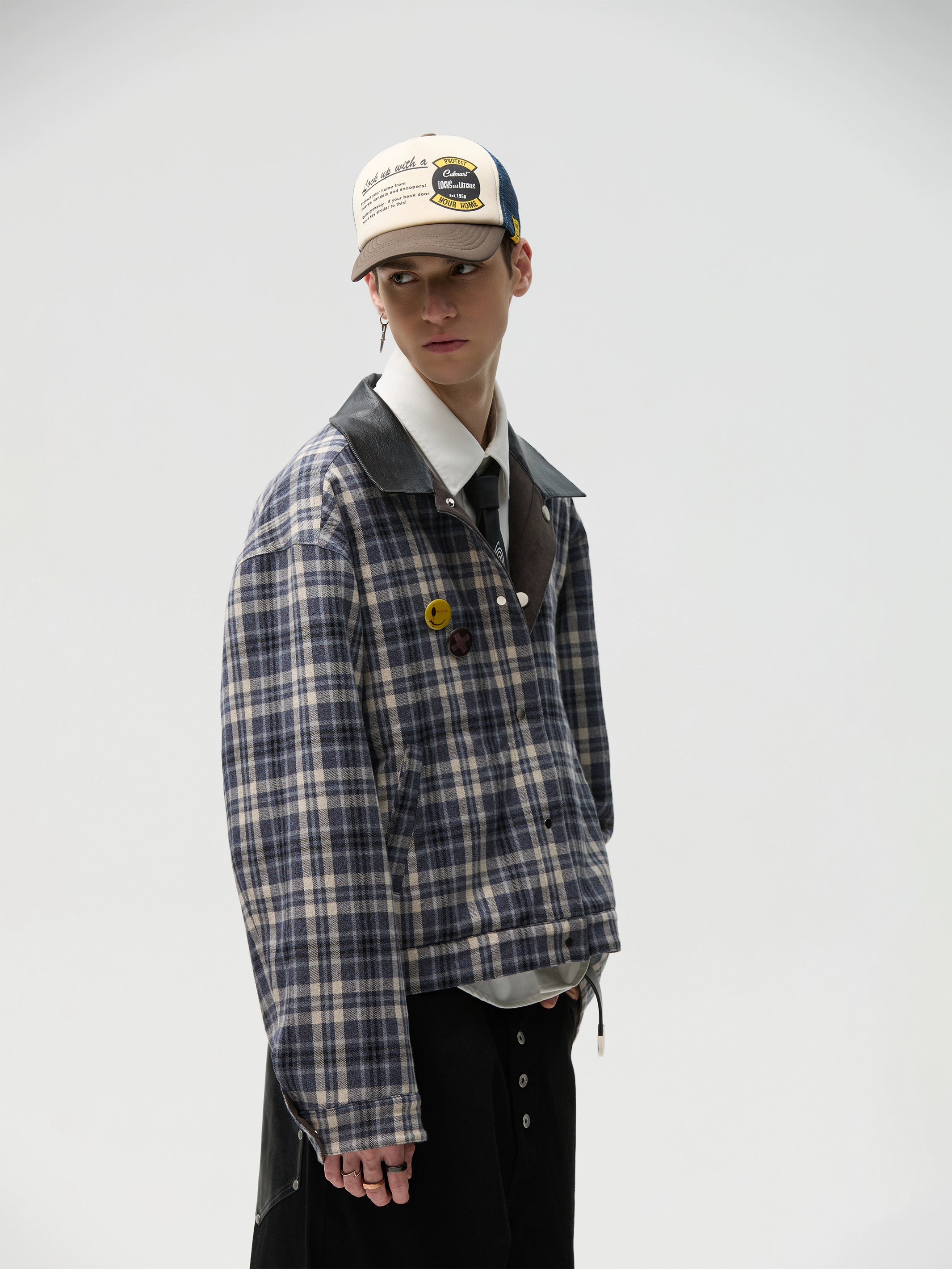 CENSMADE Reversible Suede Plaid Jacket