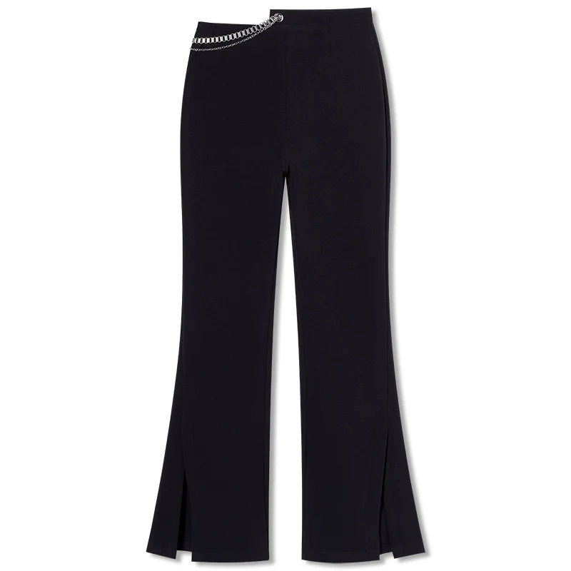 IMONE Asymmetrical High-waisted Metal Chain Micro-pants