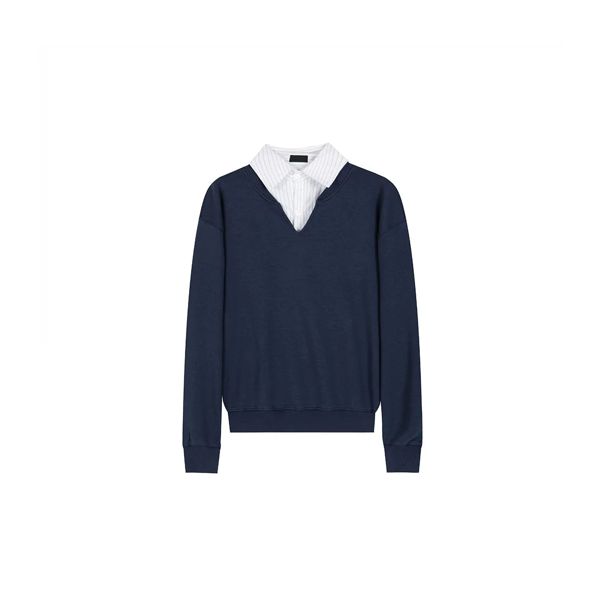 PLUS NO LOGO Fake Two-piece Striped V-neck Solid Color Sweater