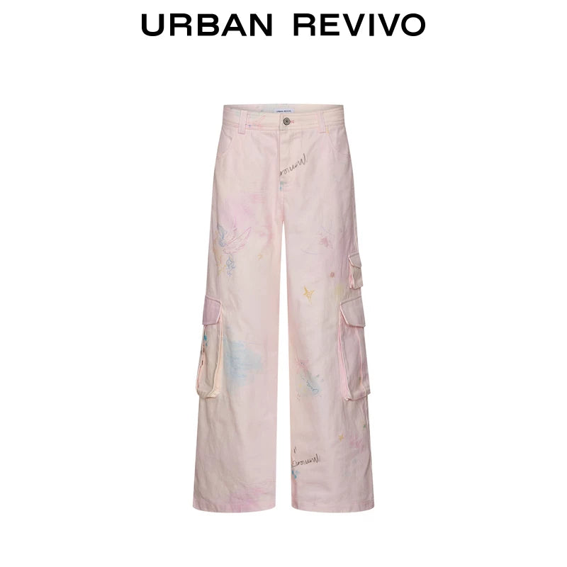 Urban Revivo Hand Painted Printed Cotton Wide Leg Pants