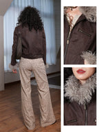 Chemical Girl Removable Collar Distressed Leather Short Jacket