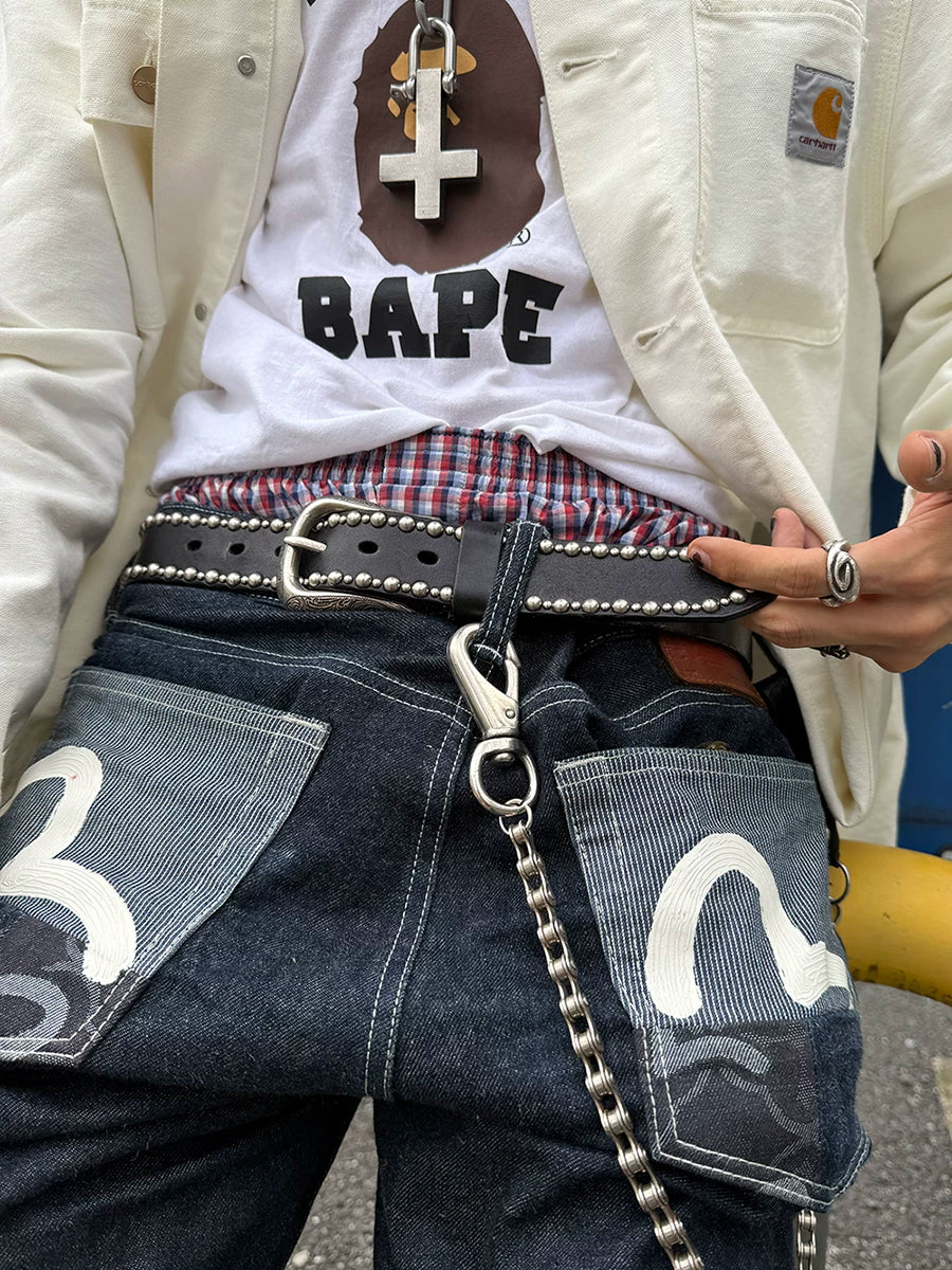 Darkblue Store Genuine Cowhide Rivet Punk Street Belt