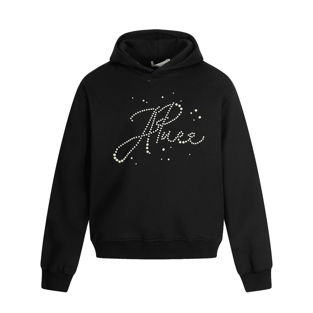 A PUEE Letter Pearl Short Front Shoulder Ruffian Sweater