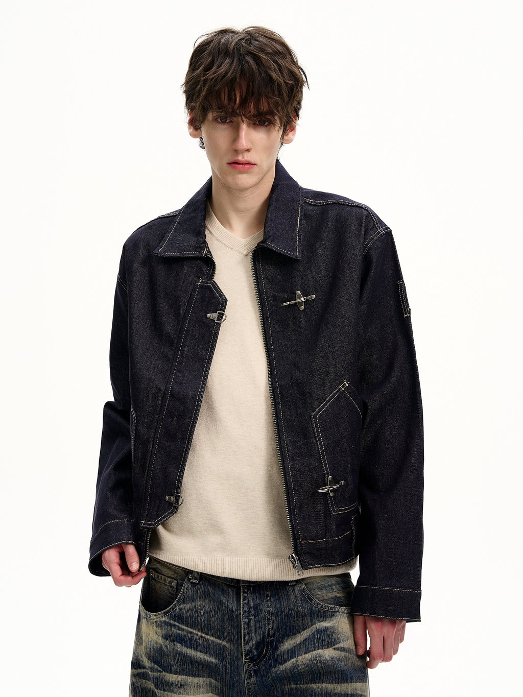 MaxDstr Metal Buckle Denim Jacket