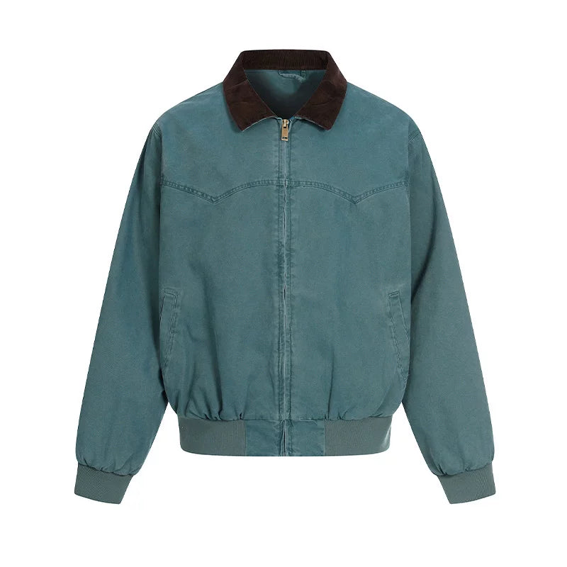CoosRetro Washed Distressed Lapel Work Jacket