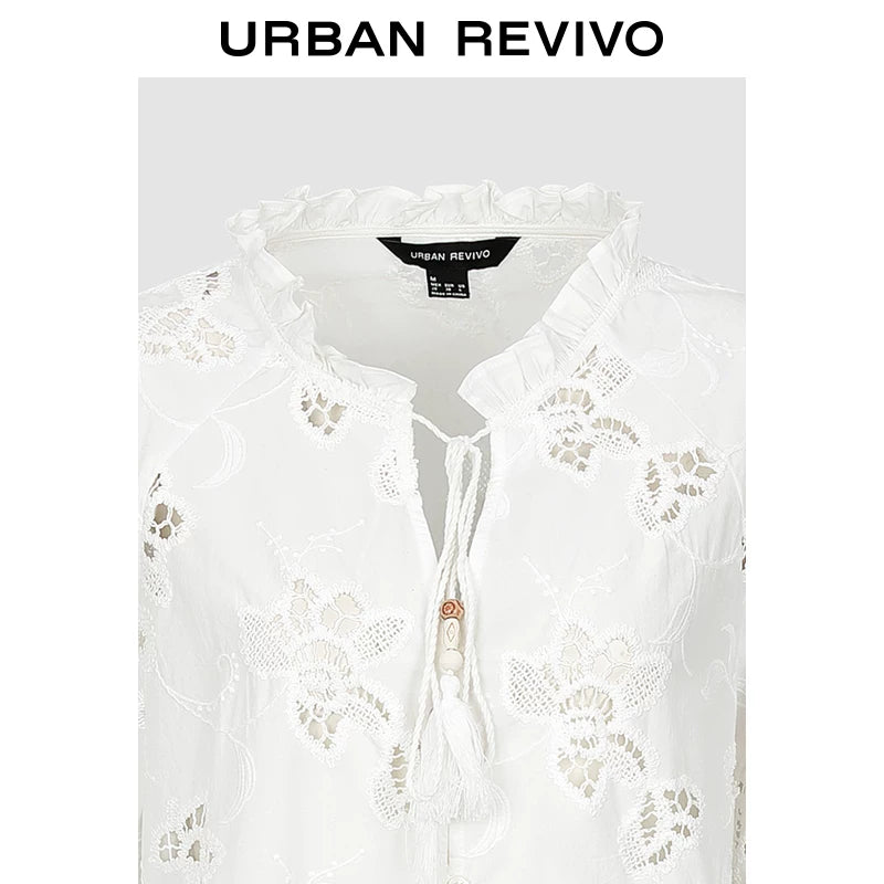 Urban Revivo Hollow Embroidery Tassel Blouse