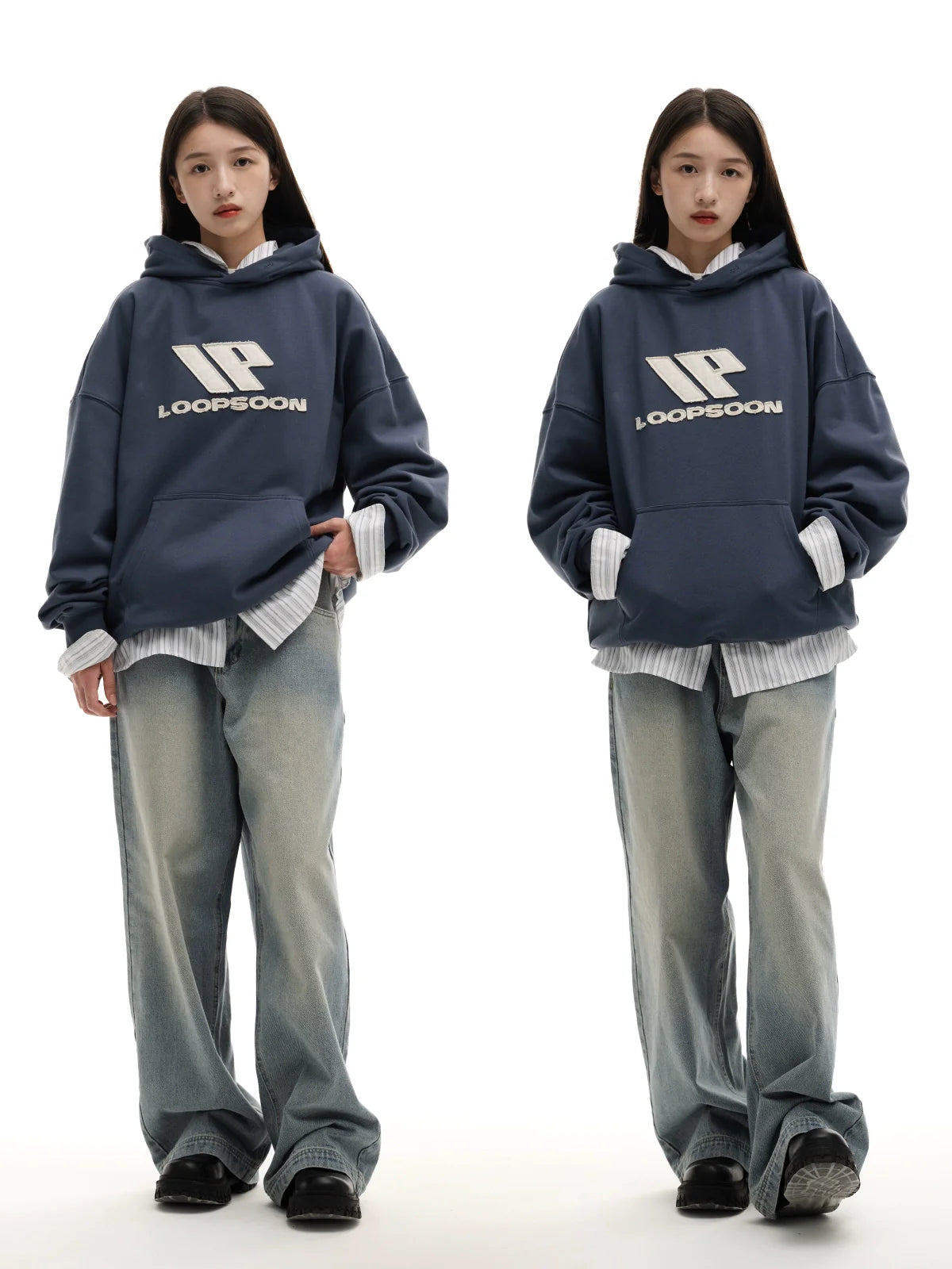 Loopsoon Hooded Pullover Monogram Patch Loose Guard
