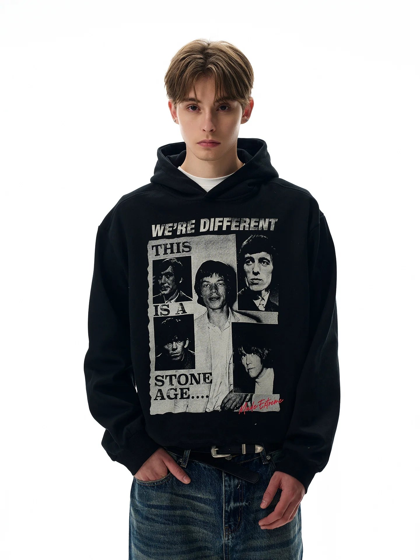 A PUEE Vintage Front Shoulder Short Wide Ruffian Handsome Hoodie