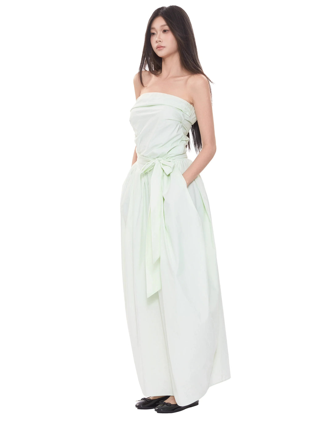 WITHMIN Temperament Thin Strap Waist Tube Top Dress