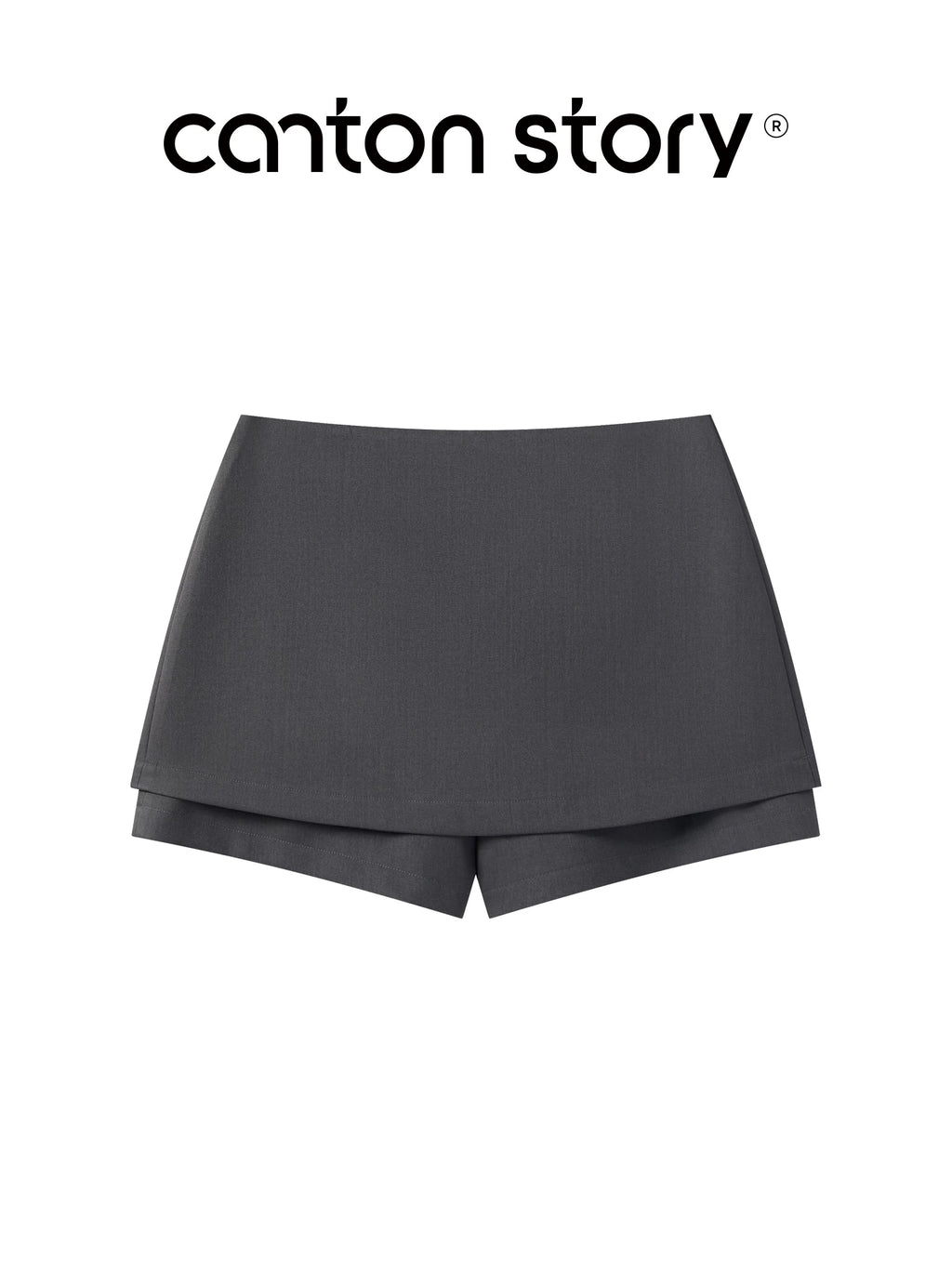 cantonstory Retro Gray High Waist Faux Two Piece Skirt Pants