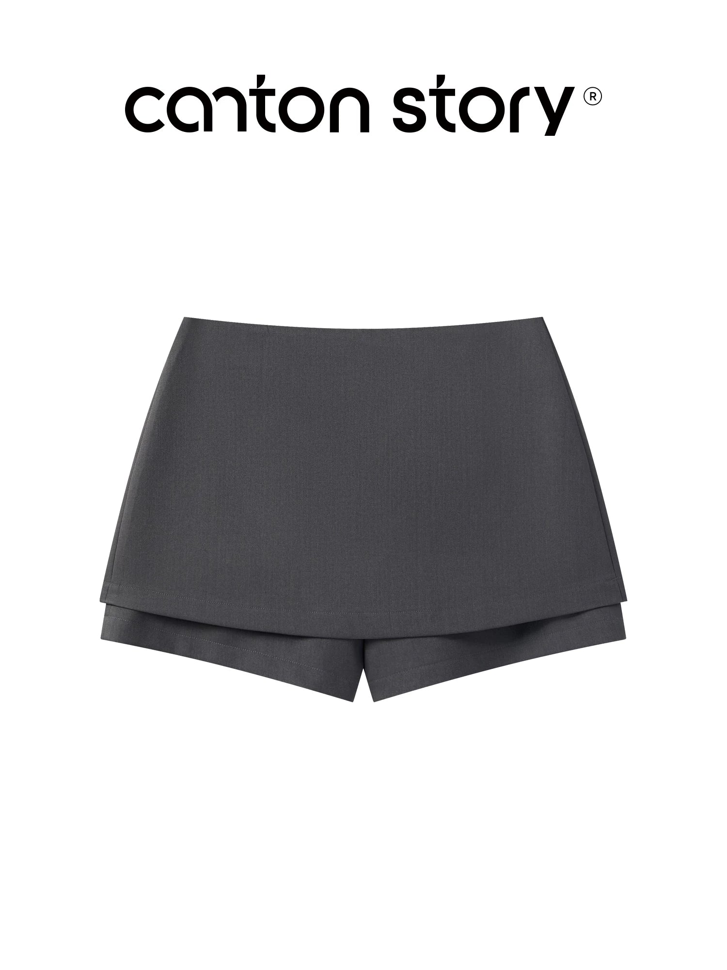 cantonstory Retro Gray High Waist Faux Two Piece Skirt Pants