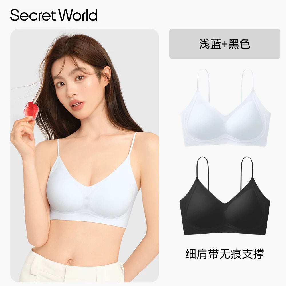 Secret World Traceless Gathering Skinny Strap Bra
