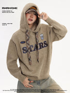 ANAMONE Retro College Pattern Tie Hooded Sweater