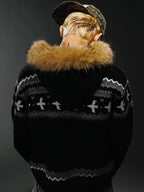 WHOOSIS Fair Isle Fur Collar Knitted Jacket