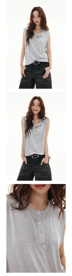 FUNKYFUN Versatile Henry Neck Loose Sleeveless Vest