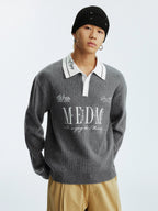 MEDM Contrasting Casual Monogram Embroidered Lapel Knit