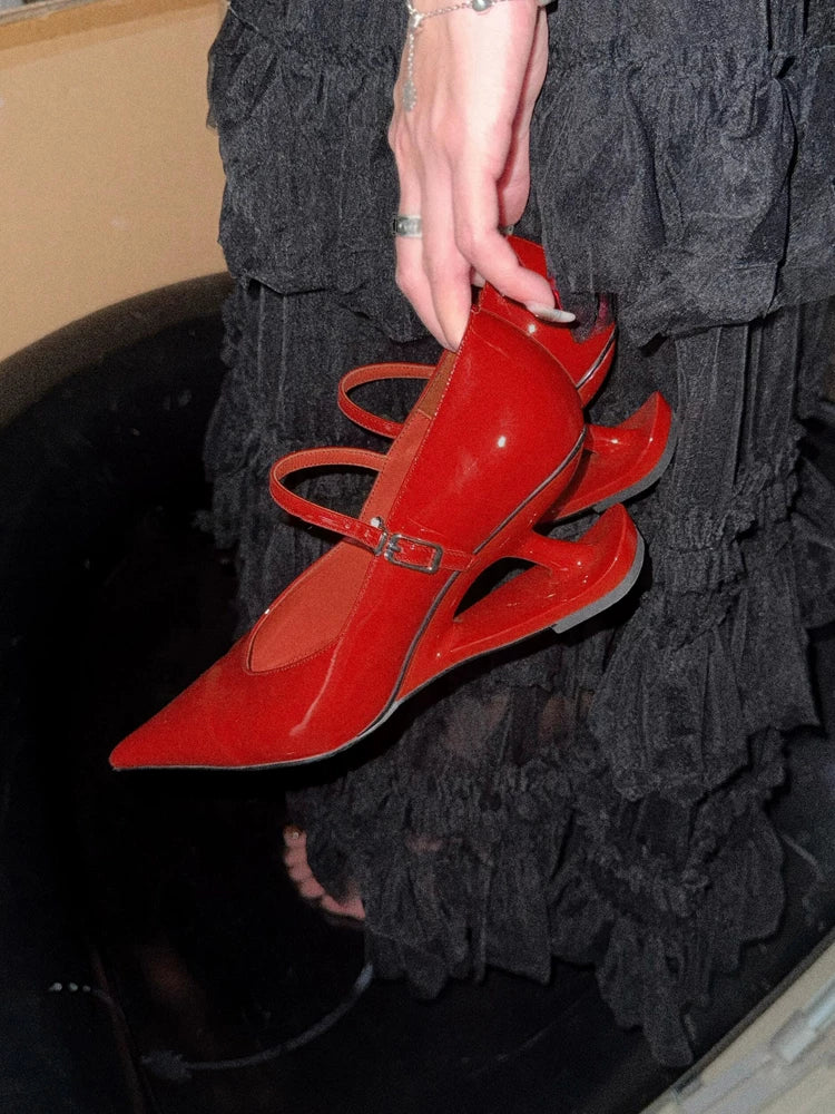INTAO Red Pointed Toe Mary Jane Heels