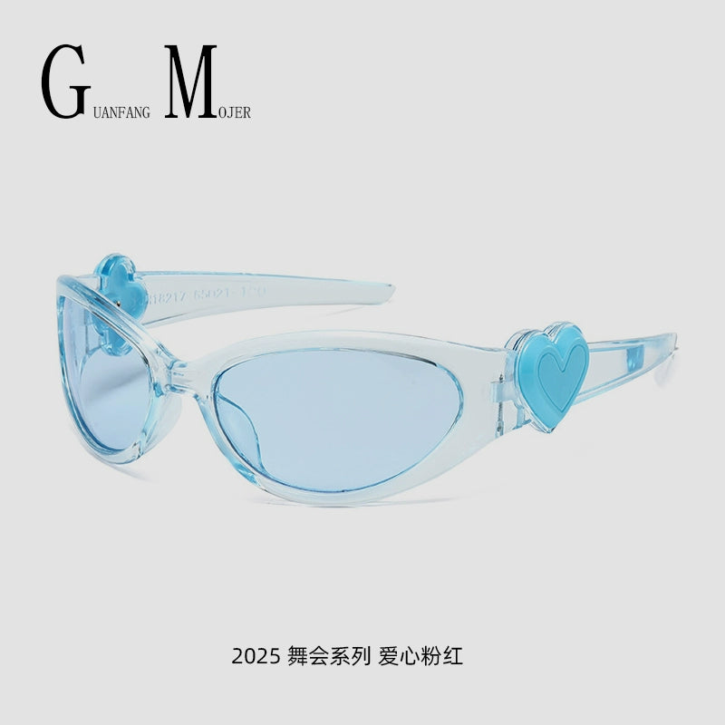 Korean Retro Jelly Pink Cycling Sunglasses Peach Heart Y2K