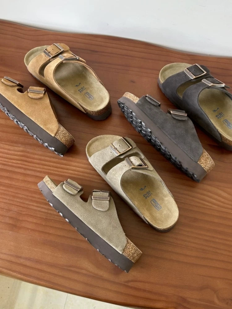 Birkenstock Genuine Cowhide Oak Sole Thick Slippers