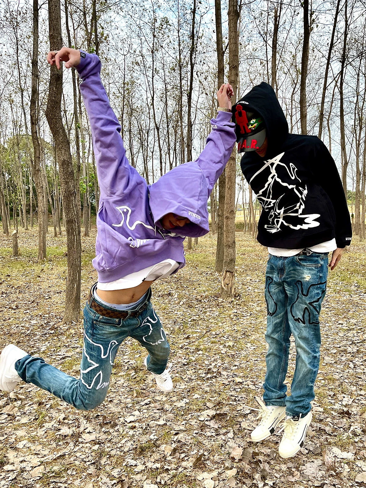 Vinkid Peace Pigeon Loose Hooded Sweatshirt