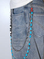 Darkblue Store Retro Blue Cross Skull Punk Trouser Chain