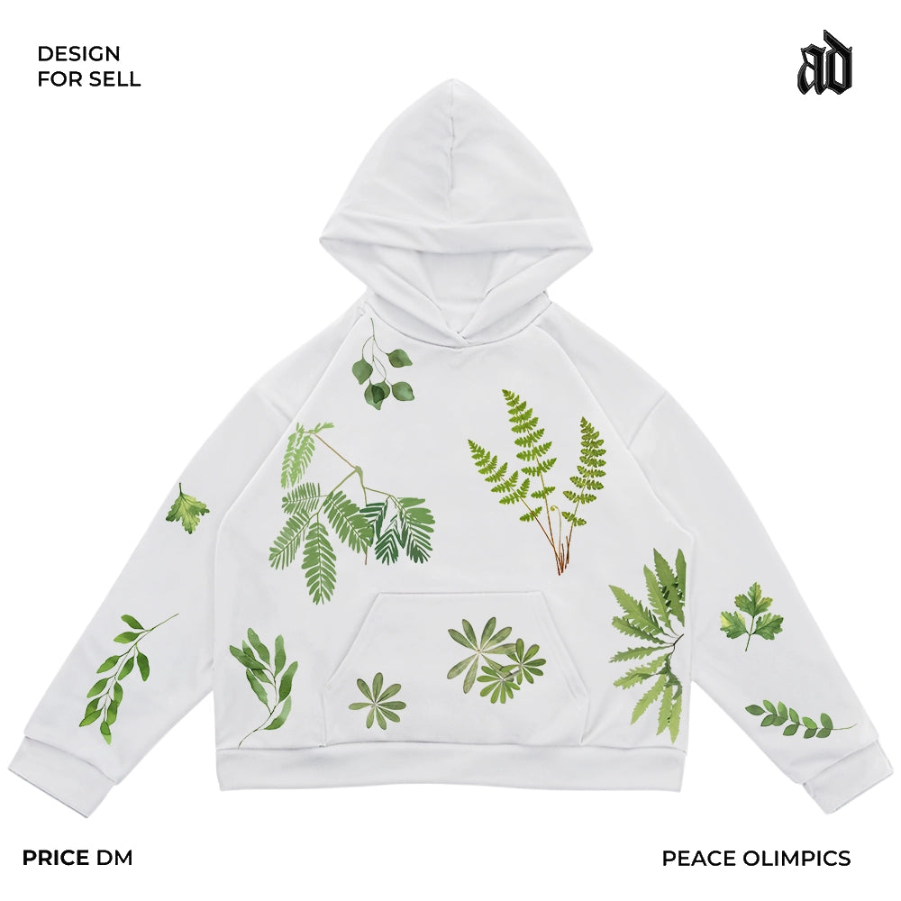 Artist Series Plant Print Retro Hooded Sweatshirt