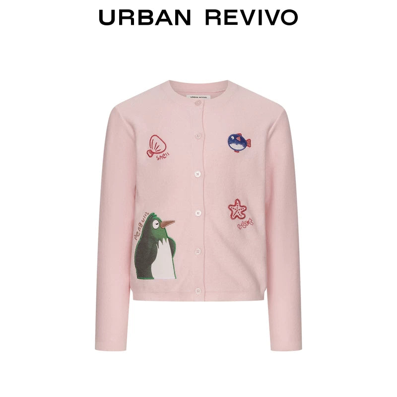 Urban Revivo Girls Embroidered Knit Cardigan