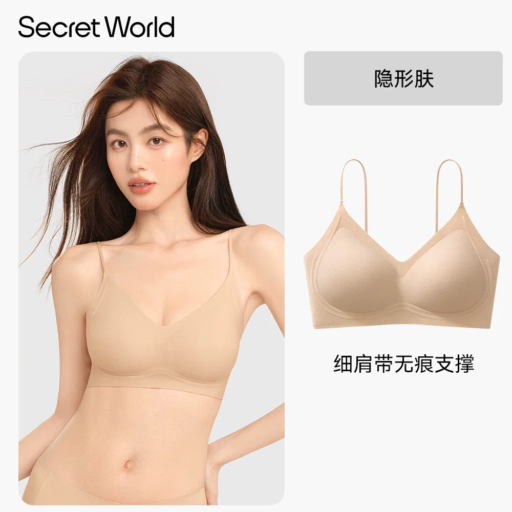 Secret World Traceless Gathering Skinny Strap Bra
