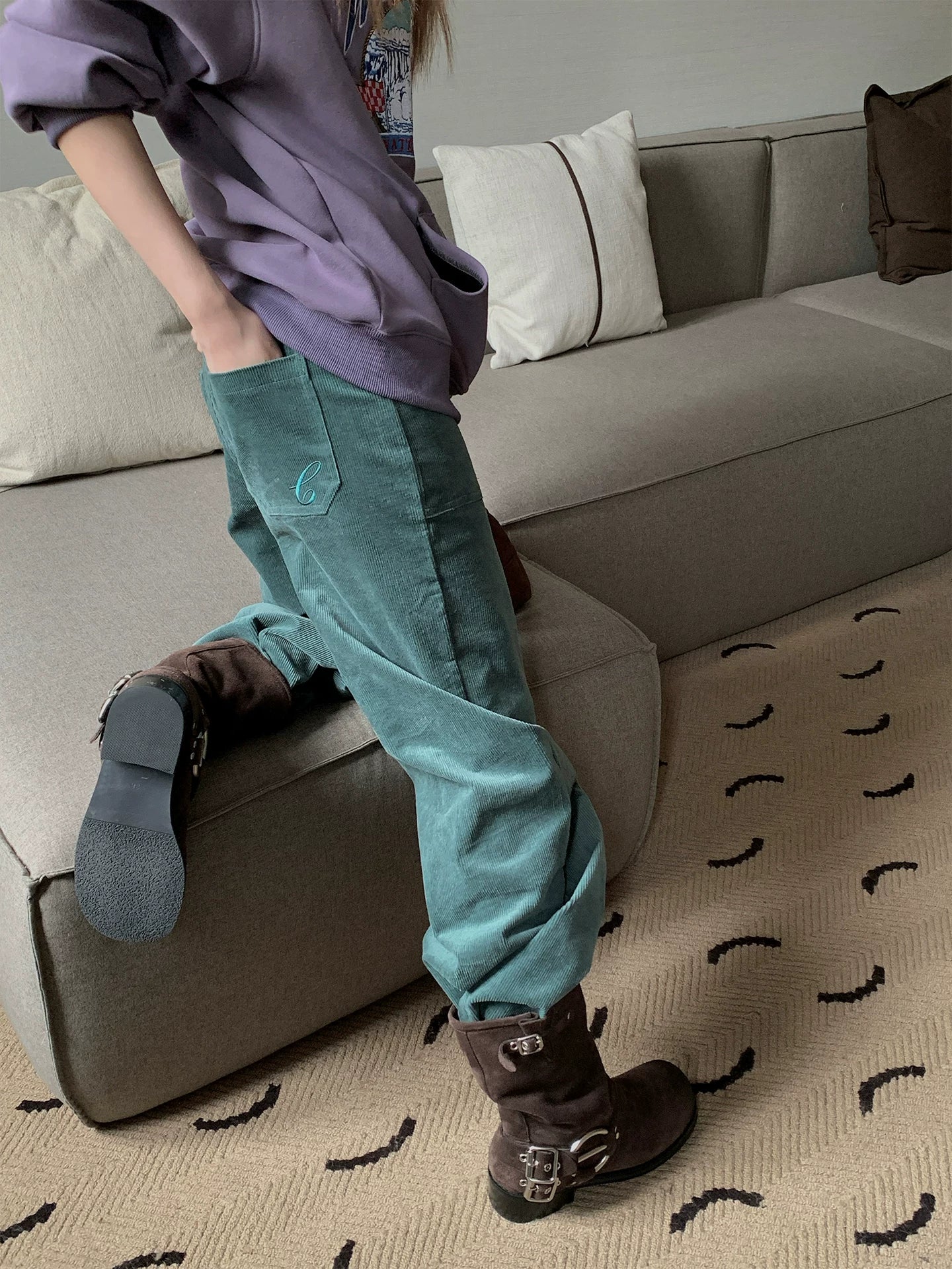 CCKOK Textured Corduroy Straight Pants