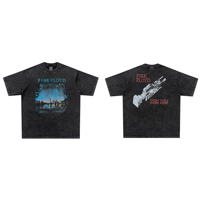 Heavyweight Washed Neptune Retro Band Distressed T-Shirt