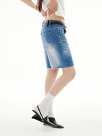 FUNKYFUN Three-dimensional Pullback Cat Whisker Denim Shorts