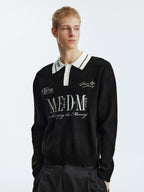 MEDM Contrasting Casual Monogram Embroidered Lapel Knit