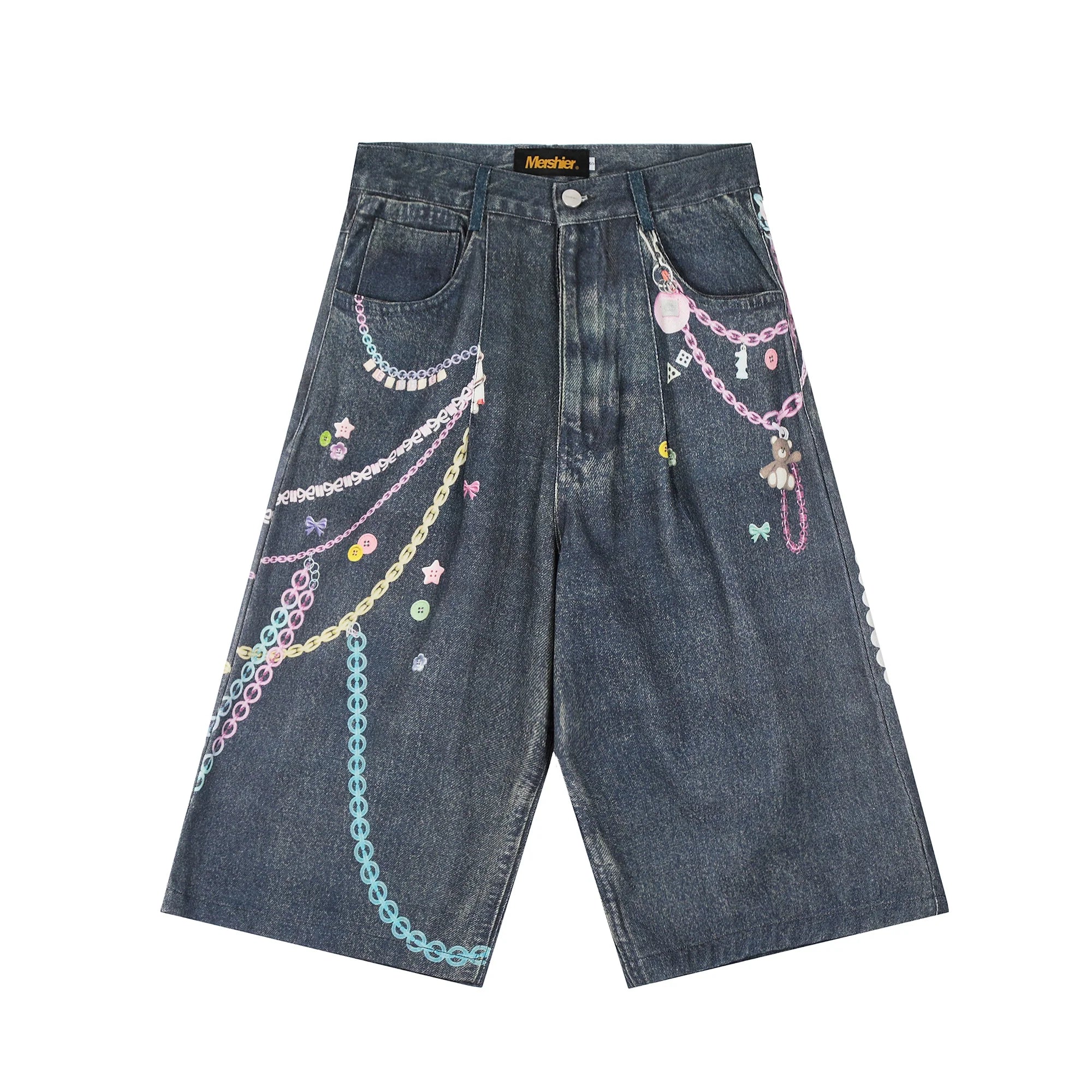 BLACKLISTS Colorful Chain Denim Shorts