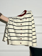 AUDISTY Pony Embroidery Contrast Striped Sweater Cardigan