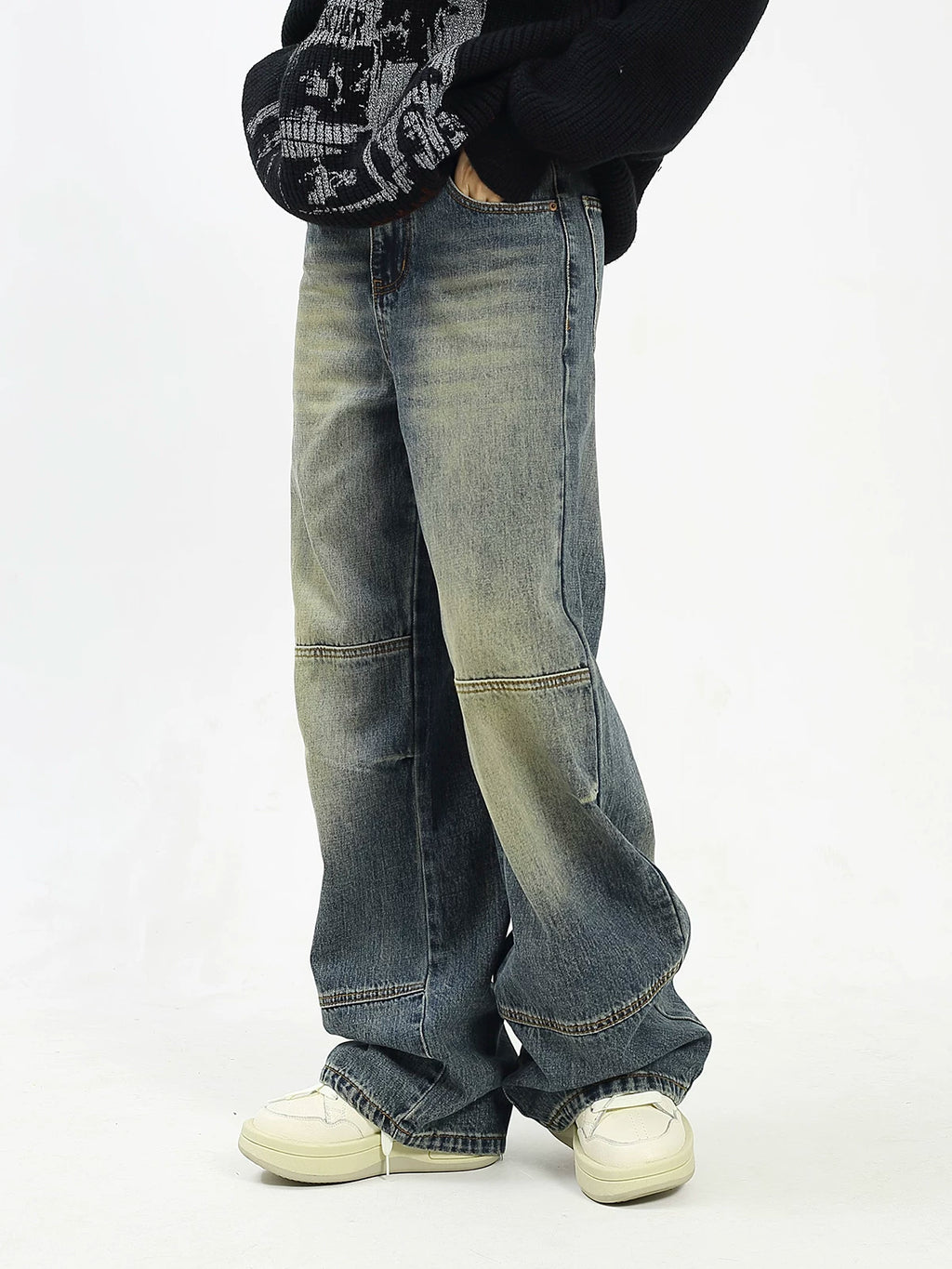 KKBBU Washed Yellow Mud Dyed Floor Length Jeans