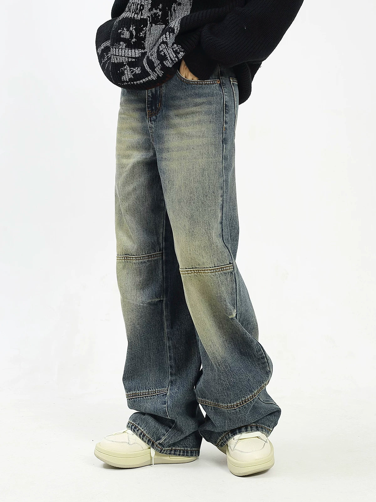 KKBBU Washed Yellow Mud Dyed Floor Length Jeans