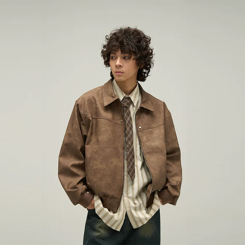 77Fight Retro Distressed Leather Jacket