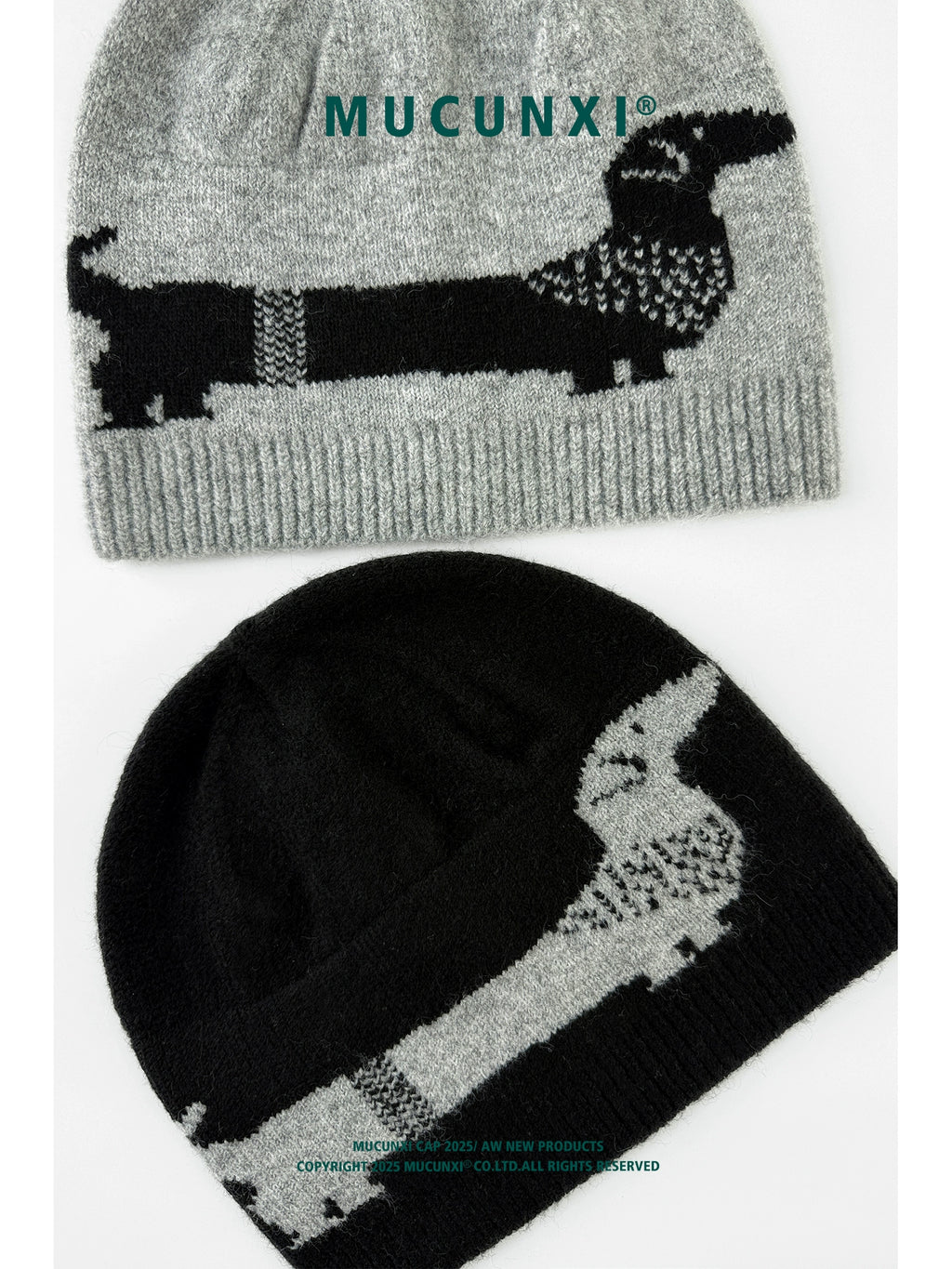 MUCUNXI Wool Blend Dachshund Jacquard Knit Beanie