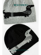 MUCUNXI Wool Blend Dachshund Jacquard Knit Beanie