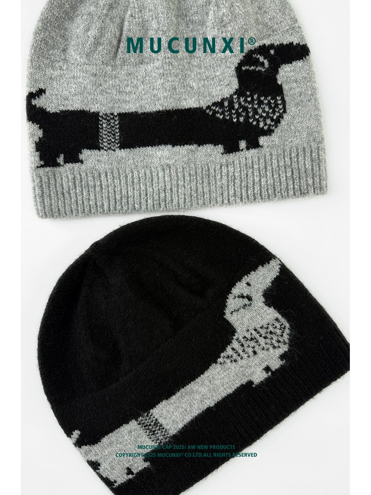 MUCUNXI Wool Blend Dachshund Jacquard Knit Beanie