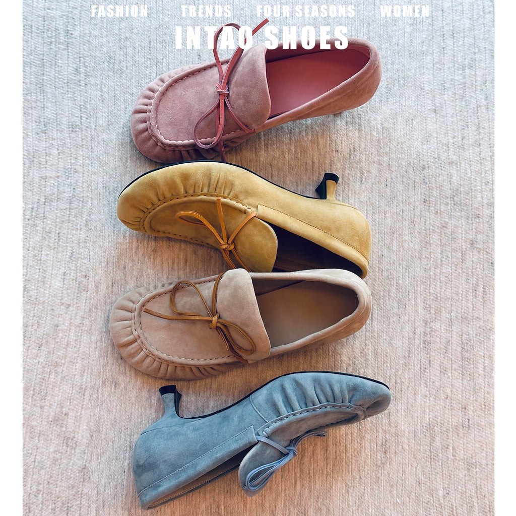 INTAO French Ballet Thick Heel Bow Shoes