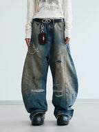 PEOPLESENSE Deconstructed Pleated Yellow Mud Dyed Ripped Scimitar Pants