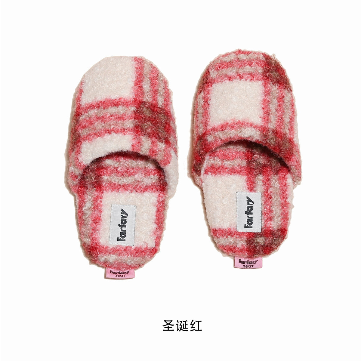 Farfary Plaid Plush Baotou Slippers