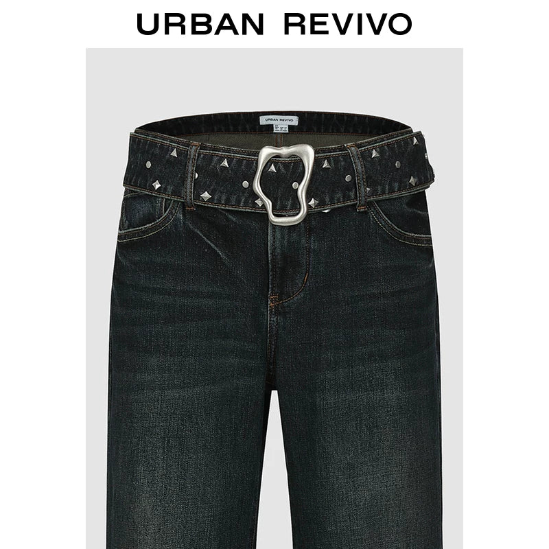 Urban Revivo Rivet Belt Wide Leg Jeans