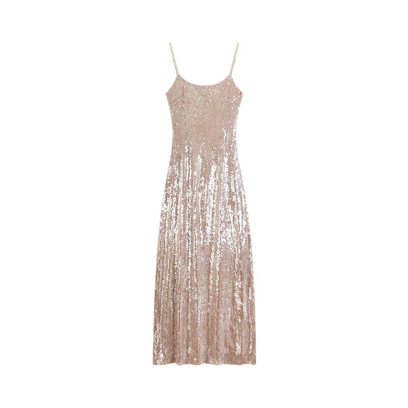Zero Heavy Sequins Cinched Waist Slip Dress