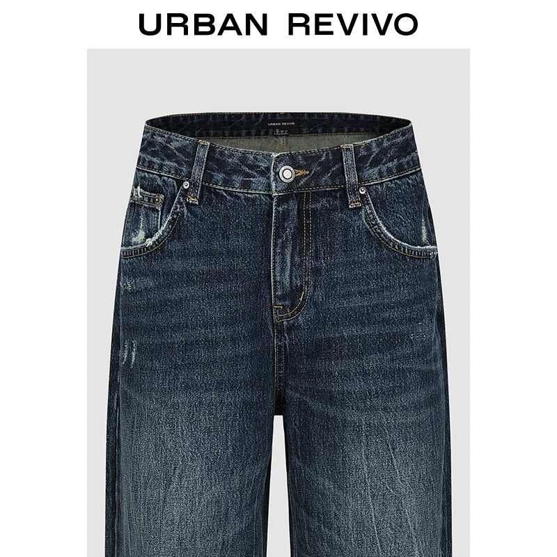 Urban Revivo Washed Whiskers Ripped Wide Leg Jeans