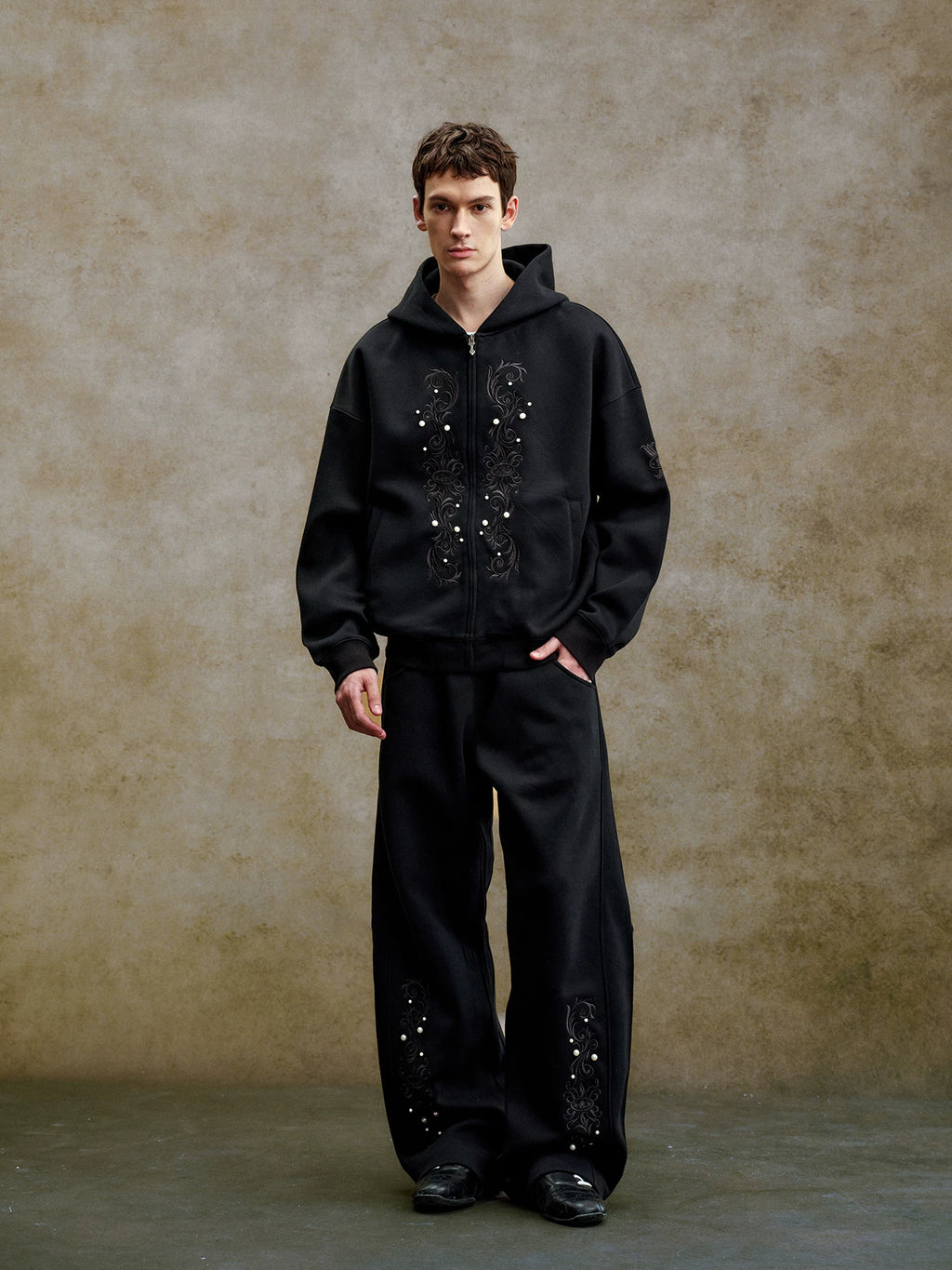 YADcrew Heavy Duty Embroidered Pearl Zipper Hooded Jacket